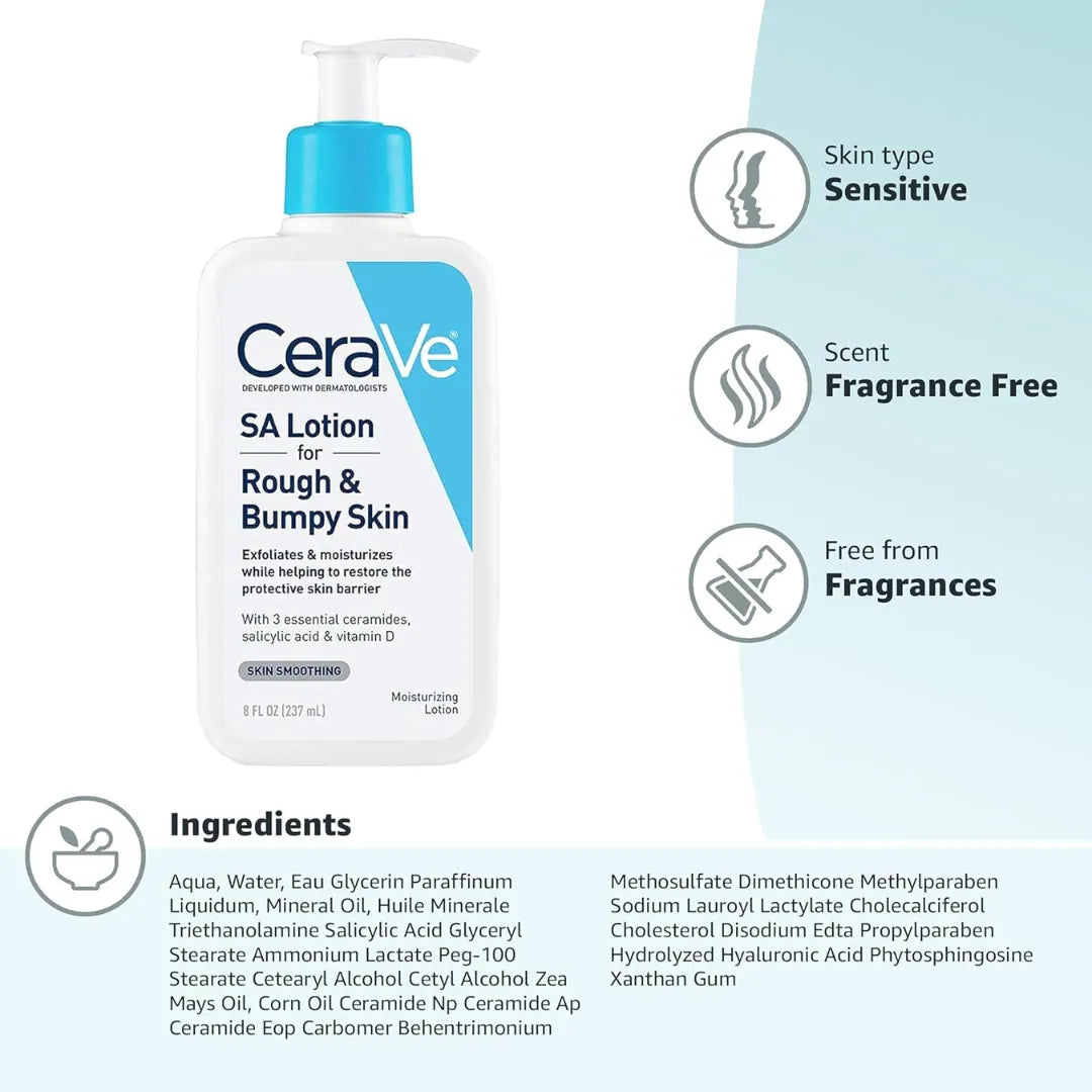 CeraVe SA Lotion for Rough & Bumpy Skin - Vitamin D, Hyaluronic Acid, Lactic Acid & Salicylic Acid Lotion 237ml Ethix Hub Collection