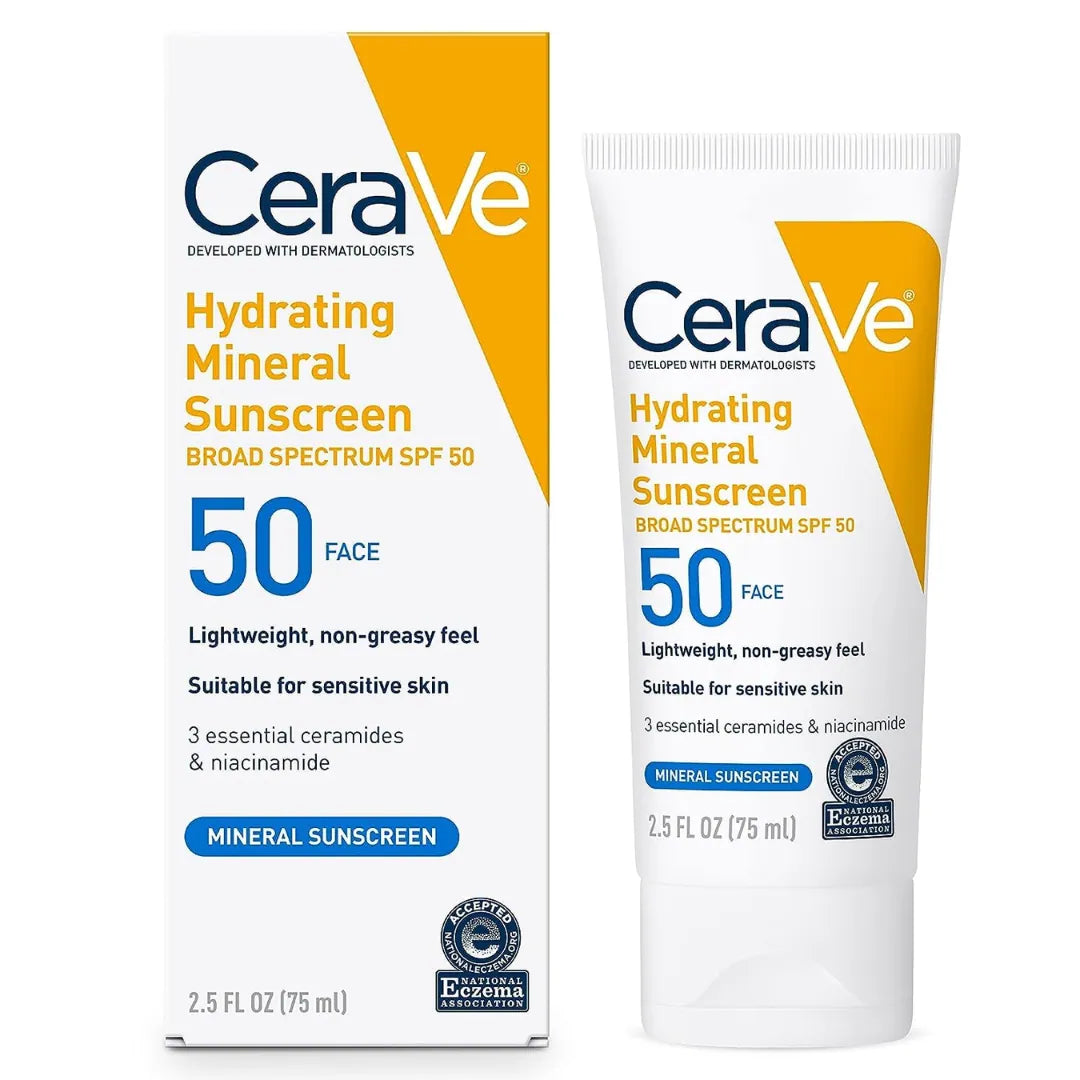 CeraVe 100% Mineral Sunscreen with Zinc Oxide, Titanium Dioxide & Hyaluronic Acid + Niacinamide + Ceramides 75ml Ethix Hub Collection