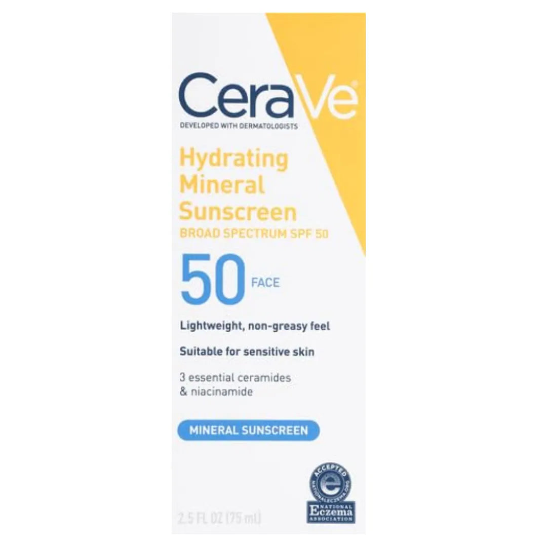 CeraVe 100% Mineral Sunscreen with Zinc Oxide, Titanium Dioxide & Hyaluronic Acid + Niacinamide + Ceramides 75ml Ethix Hub Collection