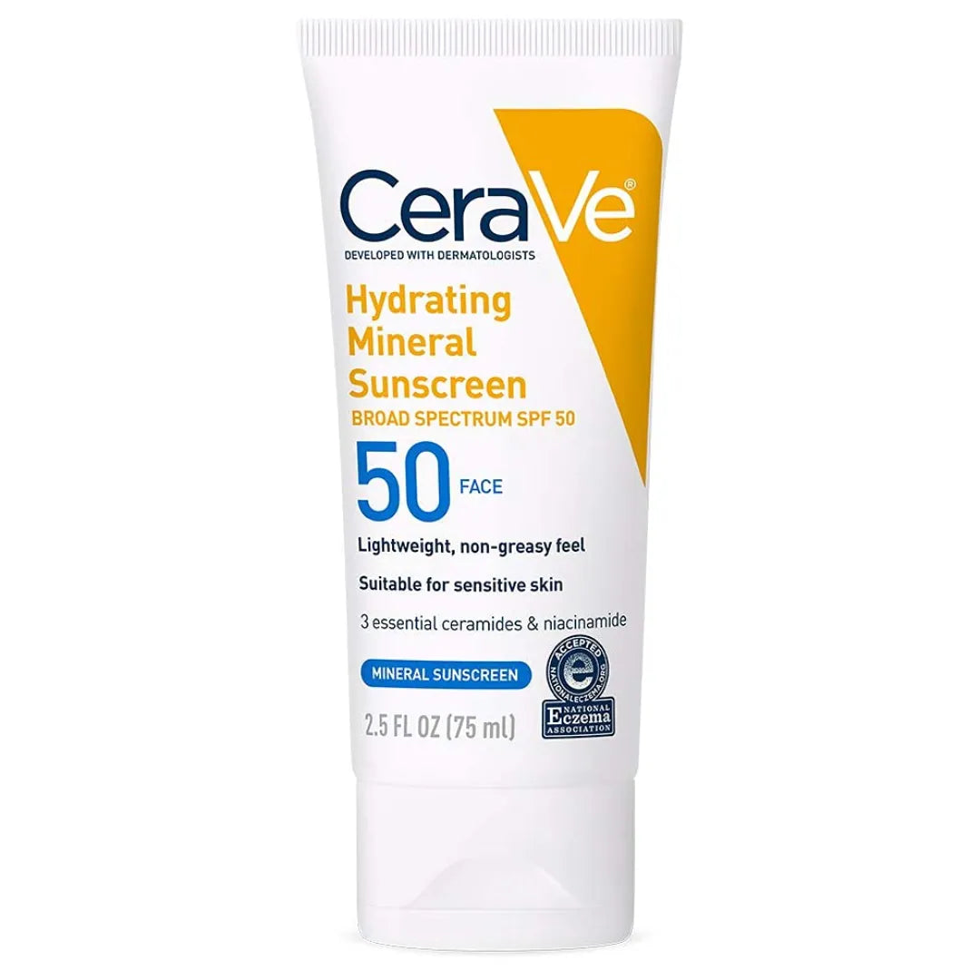 CeraVe 100% Mineral Sunscreen with Zinc Oxide, Titanium Dioxide & Hyaluronic Acid + Niacinamide + Ceramides 75ml Ethix Hub Collection